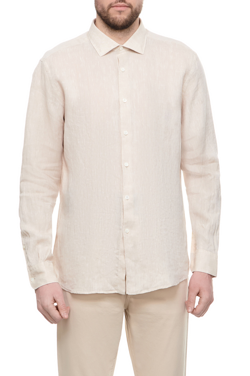 Рубашка из чистого льна|Основной цвет:Кремовый|Артикул:UDX38A7-SRF5-121G | Фото 1
