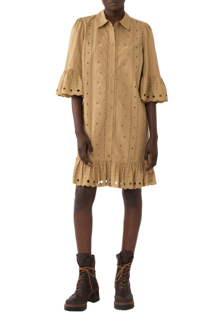 Платье-рубашка с оборками|Основной цвет:Коричневый|Артикул:CHS22SRO08010 | Фото 2