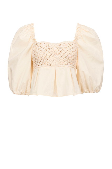 Блузка из хлопкового поплина с плетеными деталями|Основной цвет:Кремовый|Артикул:1G17J2Y7Y3 | Фото 1