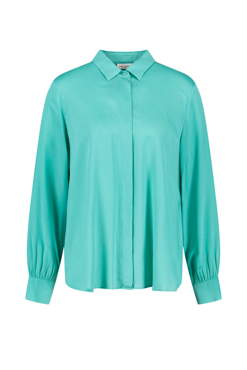Блузка из эластичной вискозы с добавлением шелка|Основной цвет:Бирюзовый|Артикул:260046-31436 | Фото 1