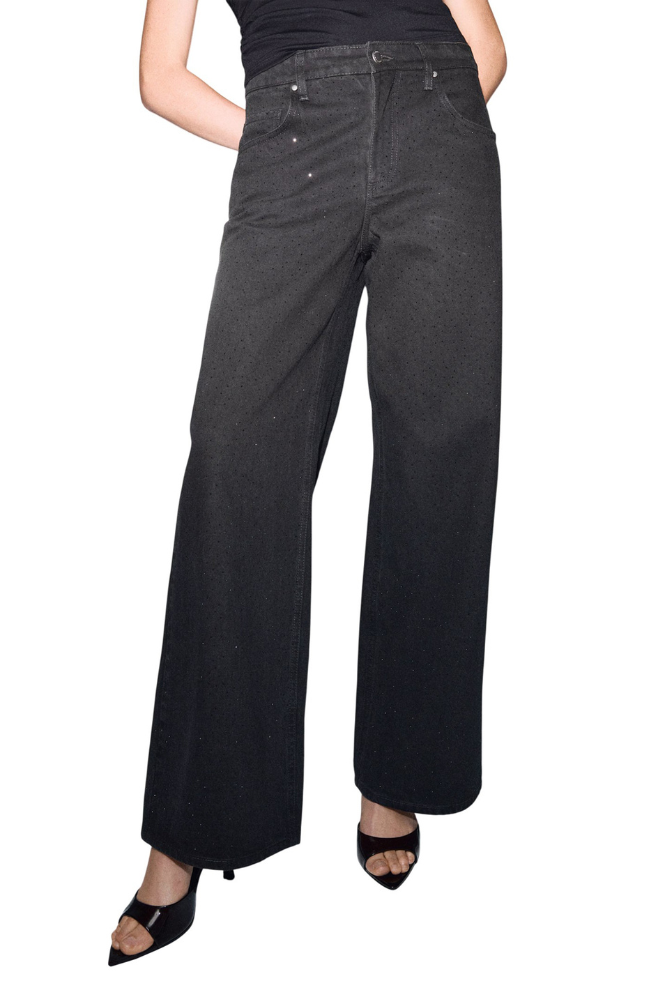 Женский Mango Джинсы LIBRA широкого кроя со стразами (цвет ), артикул 17029114 | Фото 3