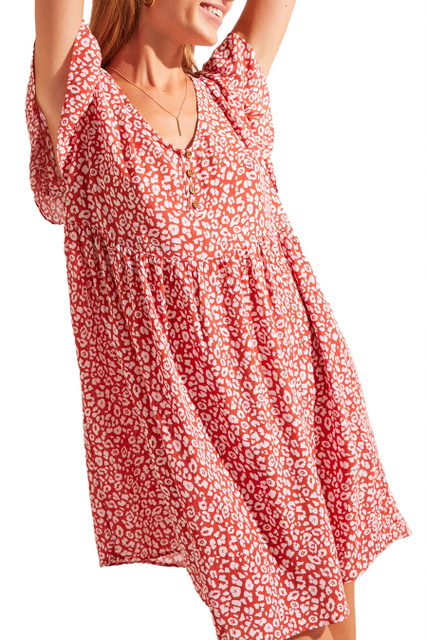 Короткое платье с анималистичным принтом|Основной цвет:Оранжевый|Артикул:4924784 | Фото 1