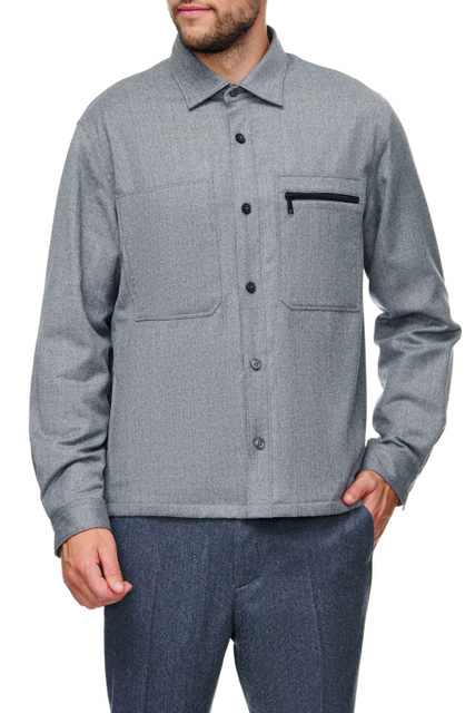 Рубашка свободного кроя с нагрудным карманом|Основной цвет:Серый|Артикул:UAV01-SOTM2-200 | Фото 1