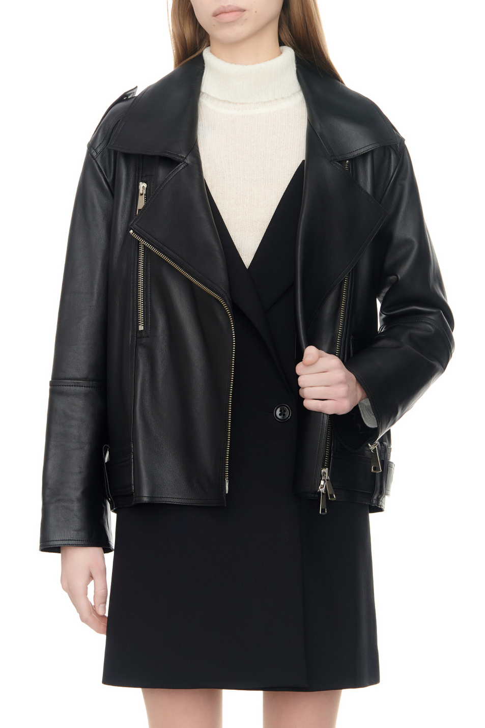 Женский Dorothee Schumacher Куртка SLEEK STATEMENT из натуральной кожи (цвет черный), артикул 344302 | Фото 4