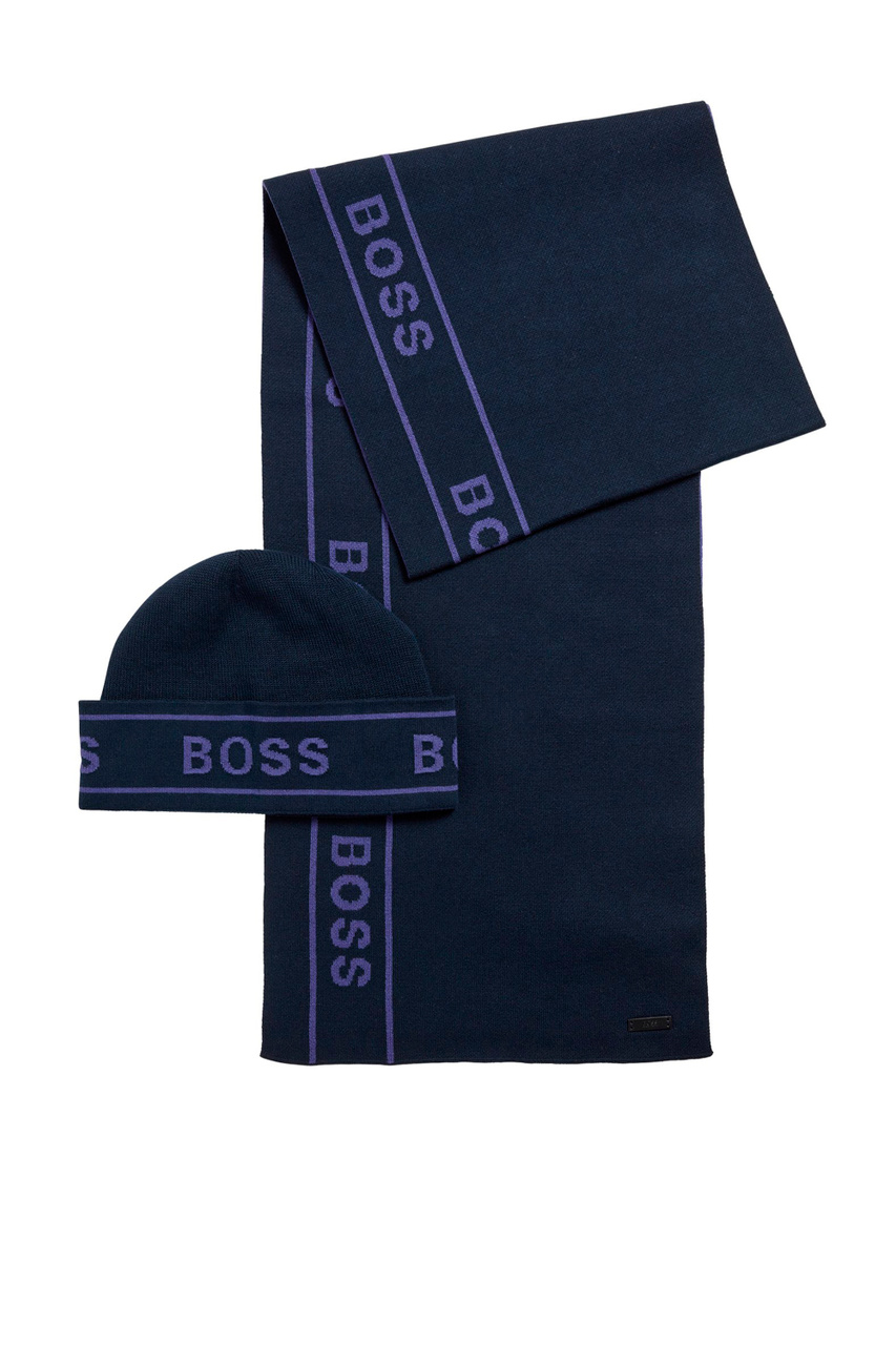 Комплект из шапки и шарфа с логотипом|Основной цвет:Синий|Артикул:50462457 | Фото 1
