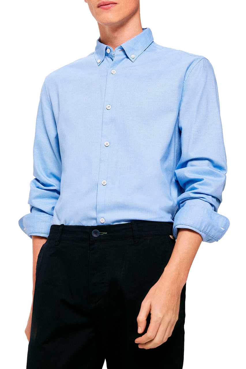 Рубашка из смесового хлопка|Основной цвет:Синий|Артикул:1517701 | Фото 1