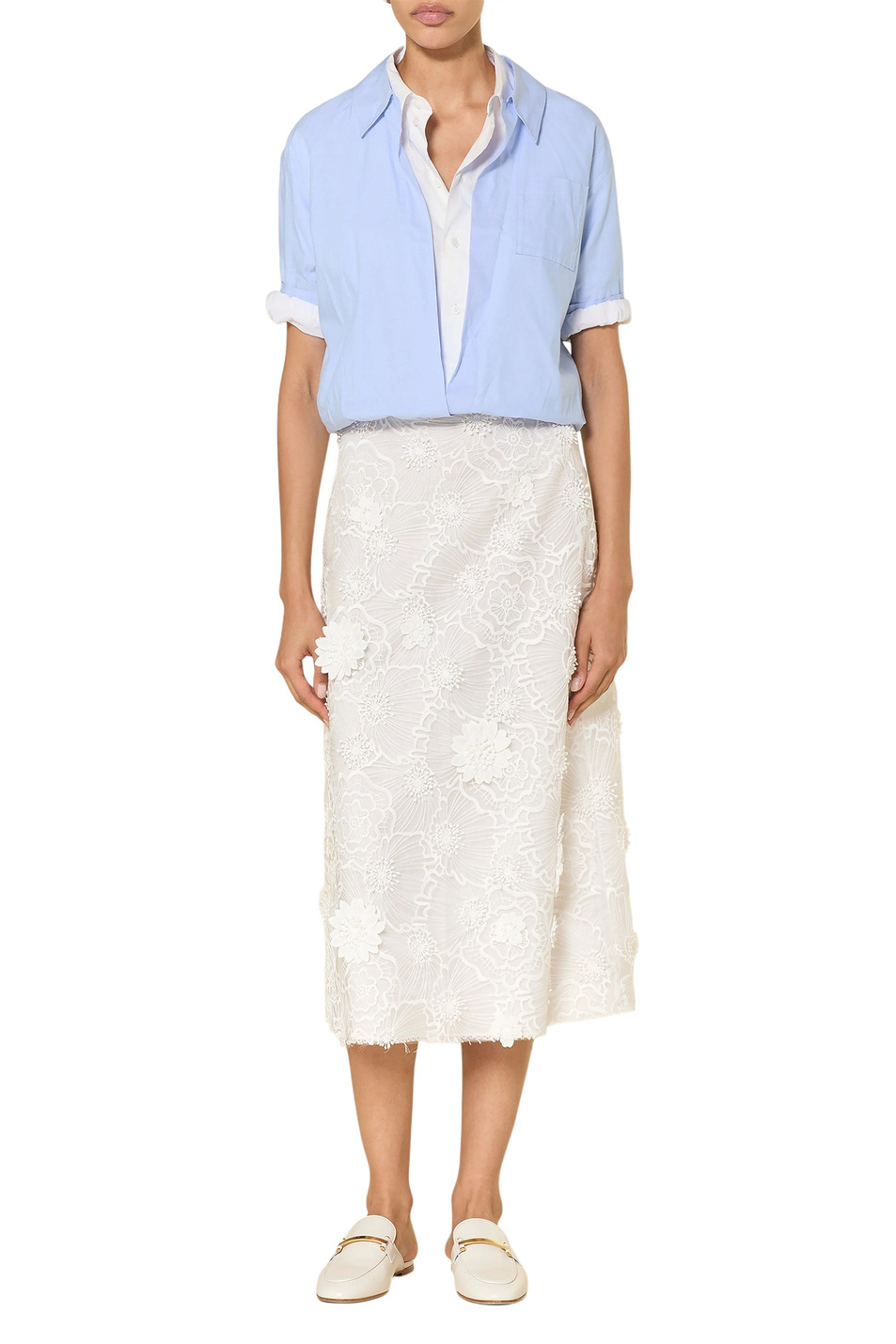 Юбка из органзы с вышивкой|Основной цвет:Белый Женский Dorothee Schumacher Юбка из органзы с вышивкой (цвет ), артикул 448905 | Фото 3