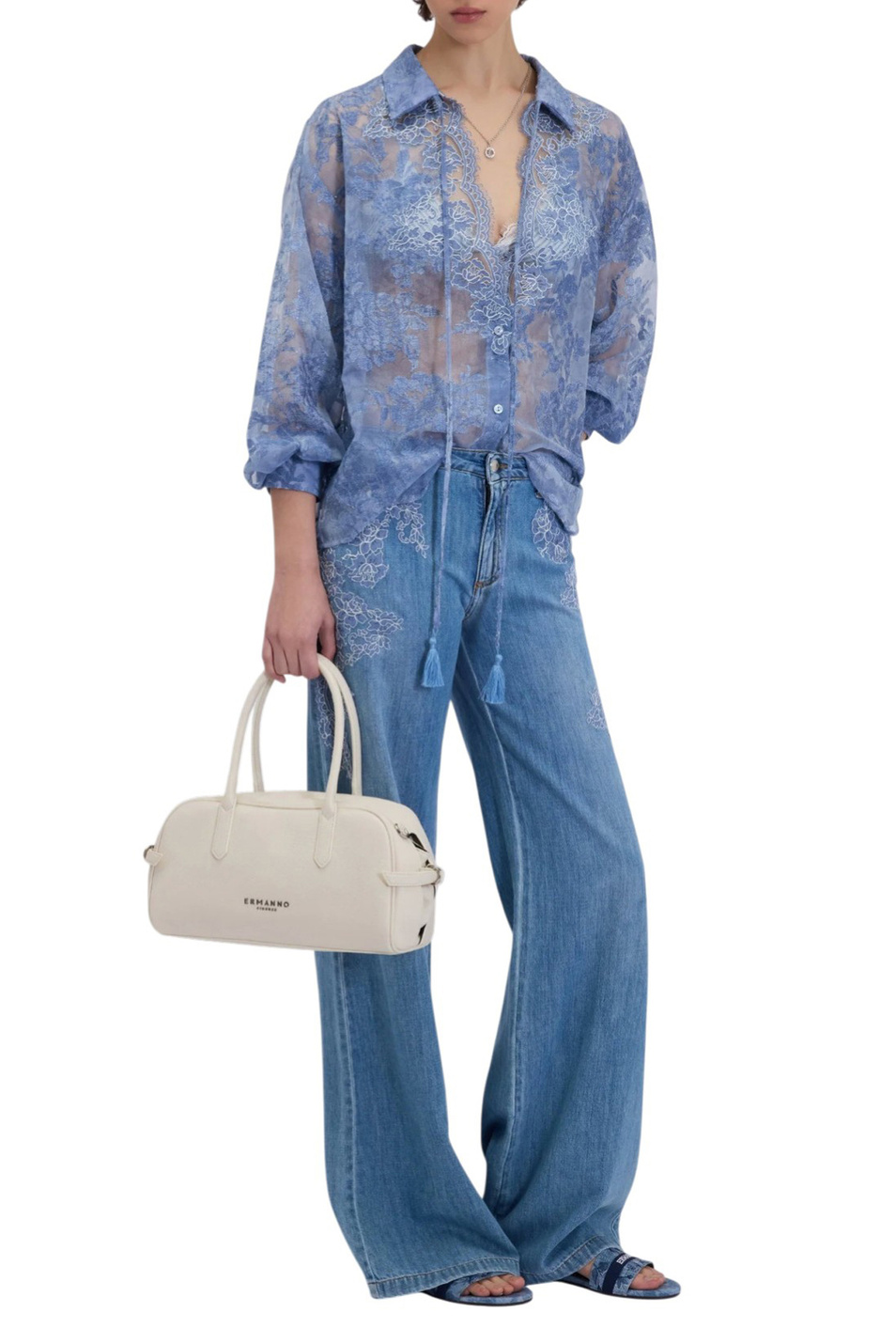 Женский Ermanno Firenze Джинсы с вышивкой (цвет ), артикул D48EP040REJ4 | Фото 2