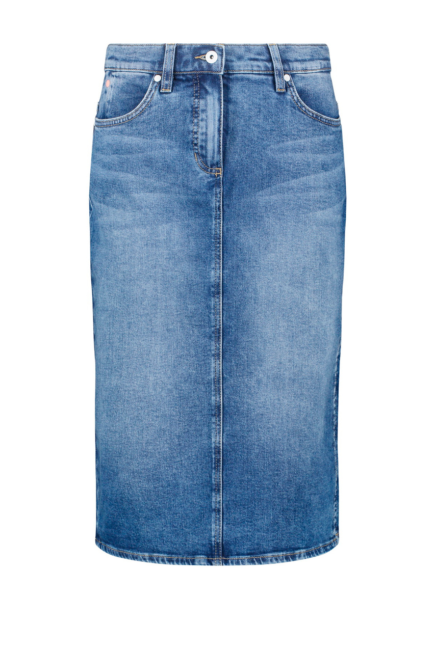 Юбка джинсовая из эластичного хлопка|Основной цвет:Синий|Артикул:211004-66811 | Фото 1
