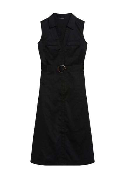Платье с поясом и нагрудными карманами|Основной цвет:Черный|Артикул:470247 | Фото 1
