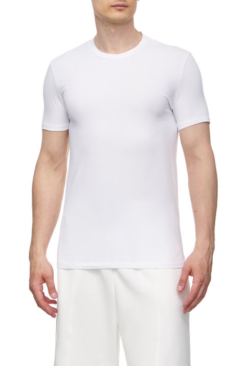 Zegna Однотонная футболка из эластичного хлопка (Белый цвет), артикул N3M201400 | Фото 1