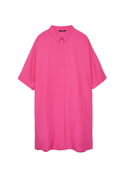 Платье-рубашка из вискозы и льна|Основной цвет:Розовый|Артикул:194930 | Фото 1