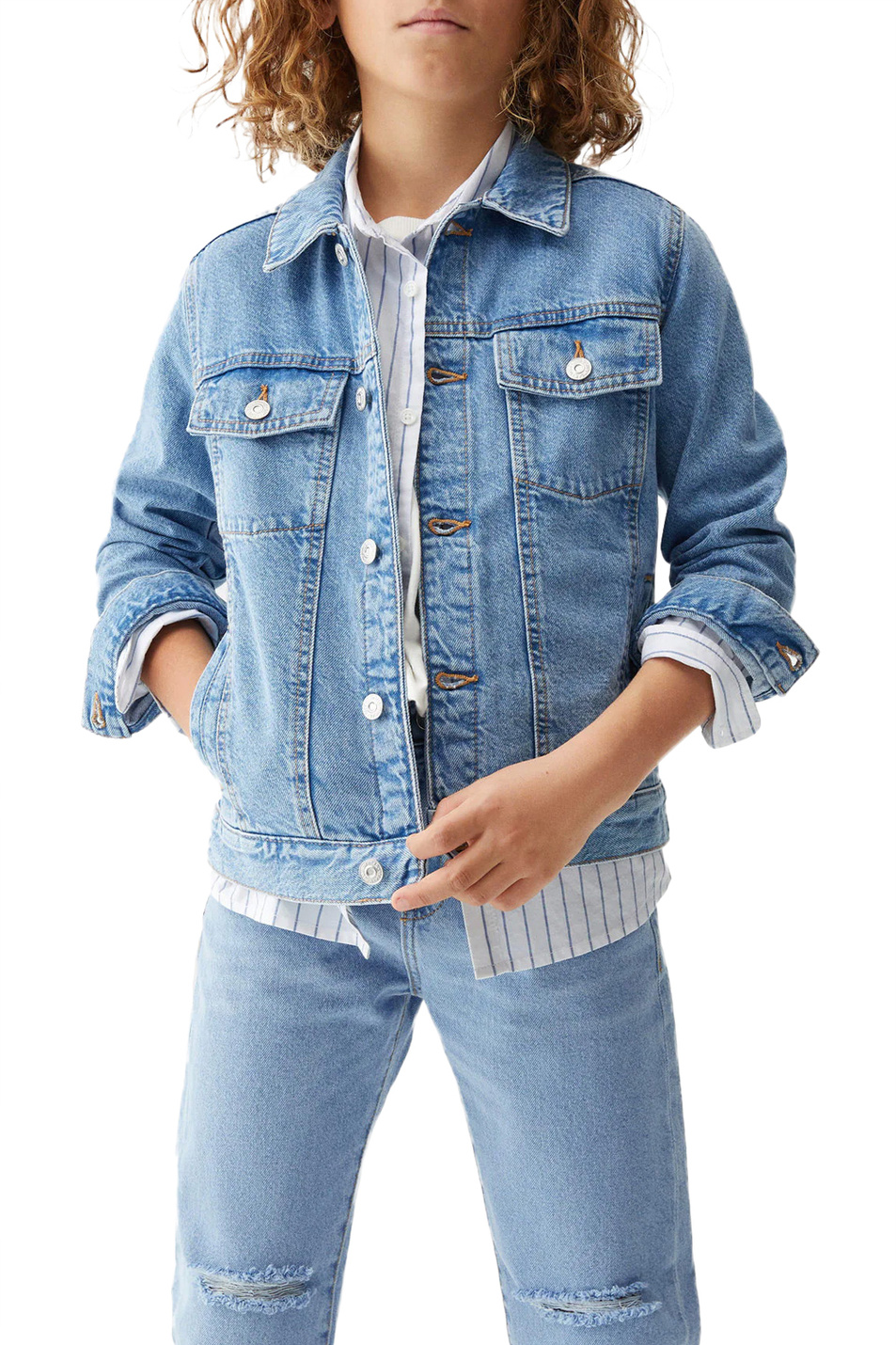 Мальчикам Mango Kids Куртка джинсовая JOHN из натурального хлопка (цвет ), артикул 47002877 | Фото 4