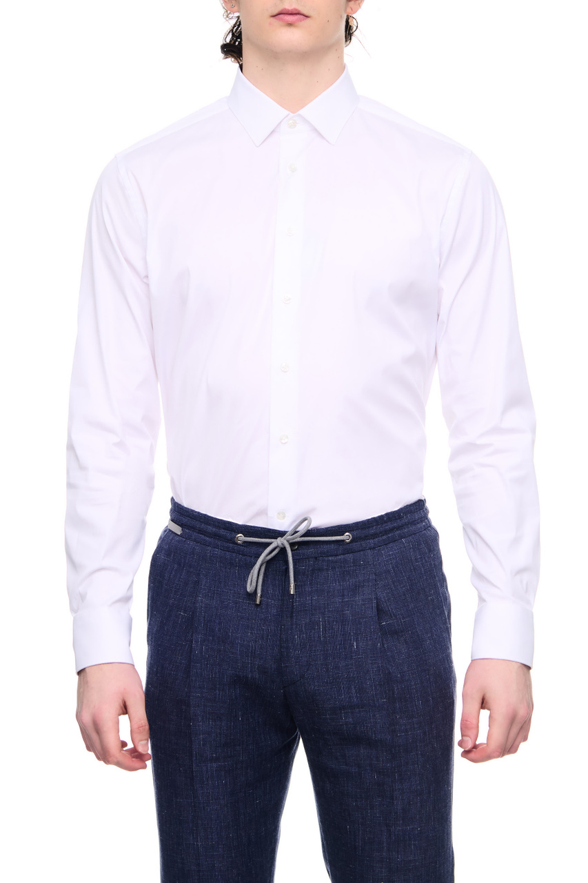 Рубашка из смесового хлопка|Основной цвет:Белый|Артикул:91P608-3111474 | Фото 1