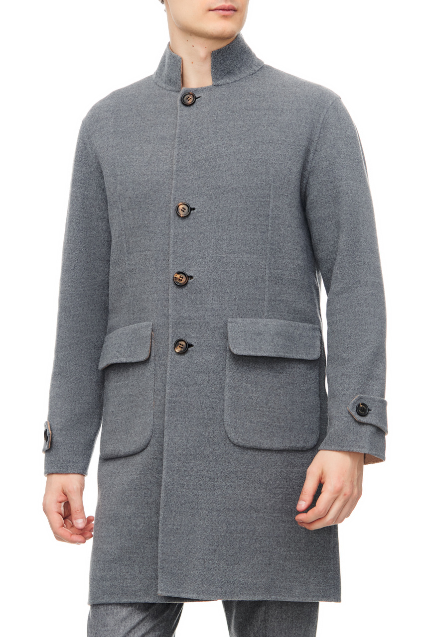 Пальто из чистой шерсти с накладными карманами|Основной цвет:Серый|Артикул:F75CAPF04-TES0F014 | Фото 1