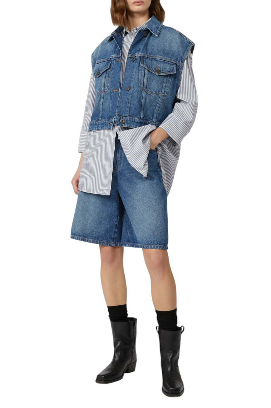 Женский Weekend Max Mara Жилет джинсовый MAPPA из хлопка (цвет ), артикул 2525286021 | Фото 2