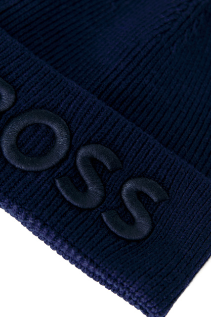 Шапка-бини с вышитым логотипом|Основной цвет:Синий|Артикул:50476440 | Фото 2