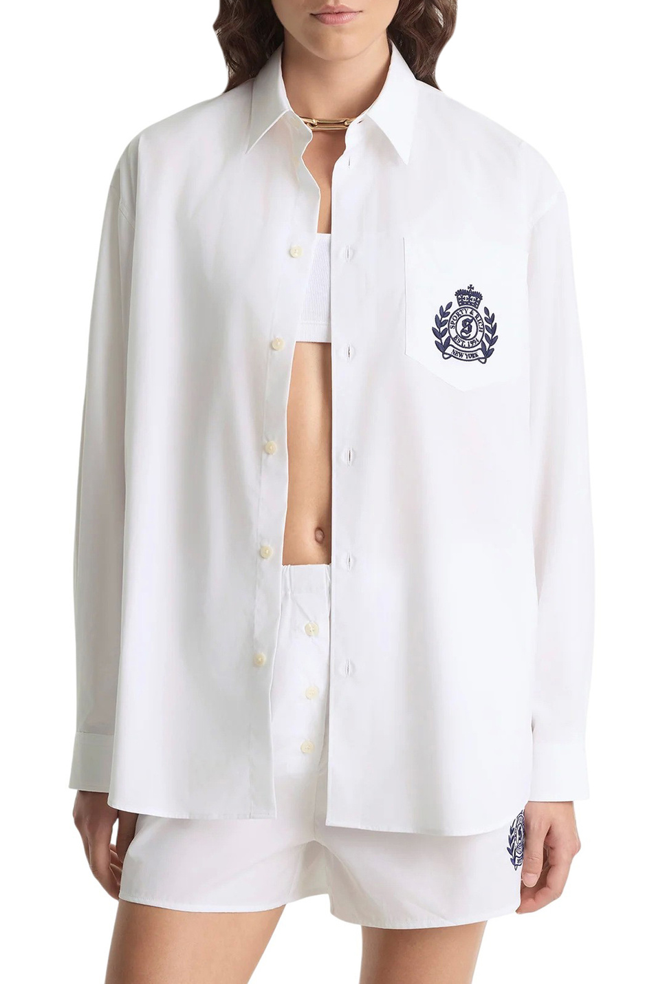 Женский Sporty & Rich Рубашка NY Crest из хлопка (цвет ), артикул SI00664243WH01 | Фото 2