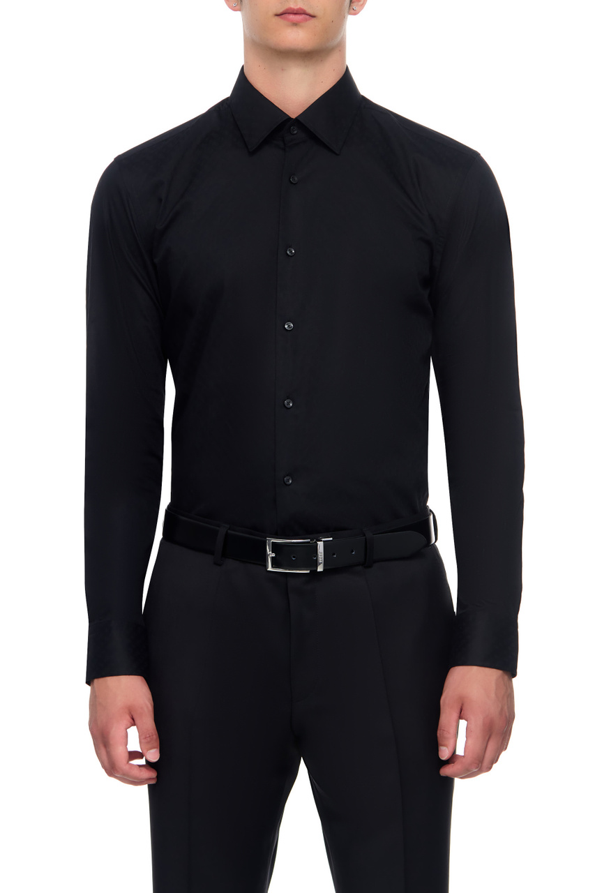 Рубашка из натурального хлопка с логотипированным принтом|Основной цвет:Черный|Артикул:50473310 | Фото 1