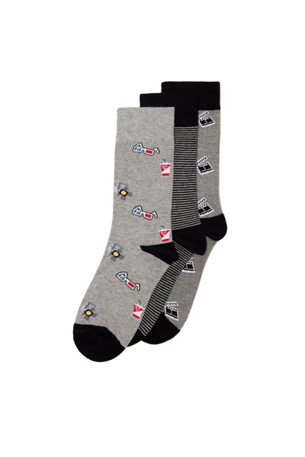 Набор из 3 пар носков с принтом|Основной цвет:Серый|Артикул:0654494 | Фото 1
