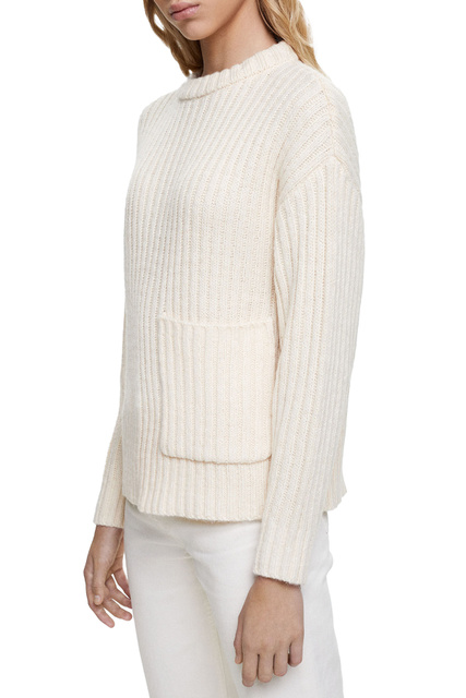 Вязаный свитер с карманом|Основной цвет:Кремовый|Артикул:203817 | Фото 2