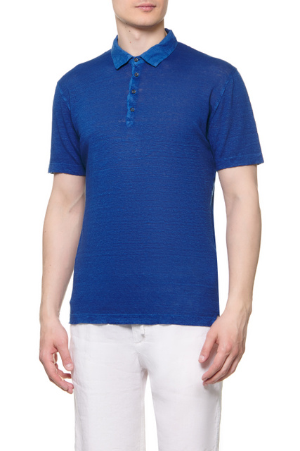 Рубашка поло из чистого льна|Основной цвет:Синий|Артикул:V0M7282000E908S00 | Фото 1