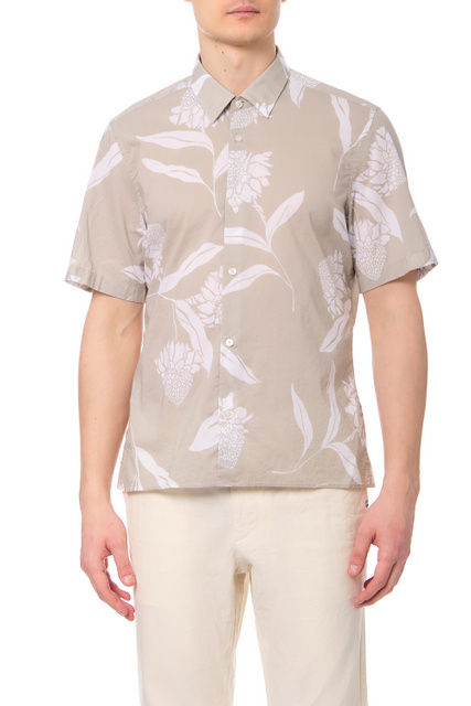 Рубашка из натурального хлопка с принтом|Основной цвет:Бежевый|Артикул:50470486 | Фото 1