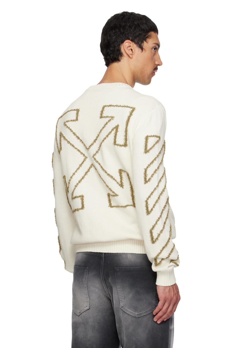 Джемпер Diagonal Arrow из хлопка|Основной цвет:Кремовый Мужской Off-White Джемпер Diagonal Arrow из хлопка (цвет ), артикул OMHE087S26KNI0011010 | Фото 6
