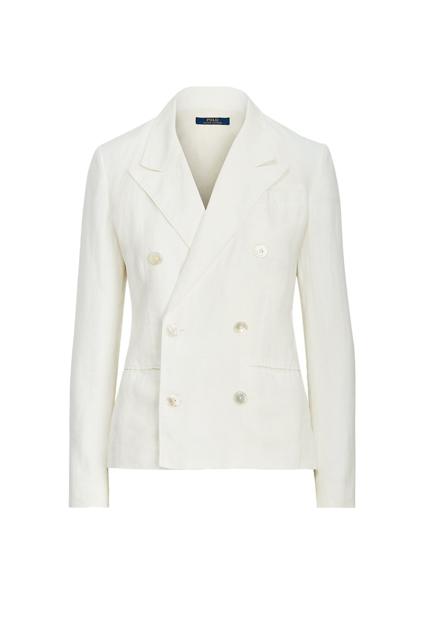 Льняной пиджак на пуговицах|Основной цвет:Белый|Артикул:211837987001 | Фото 1