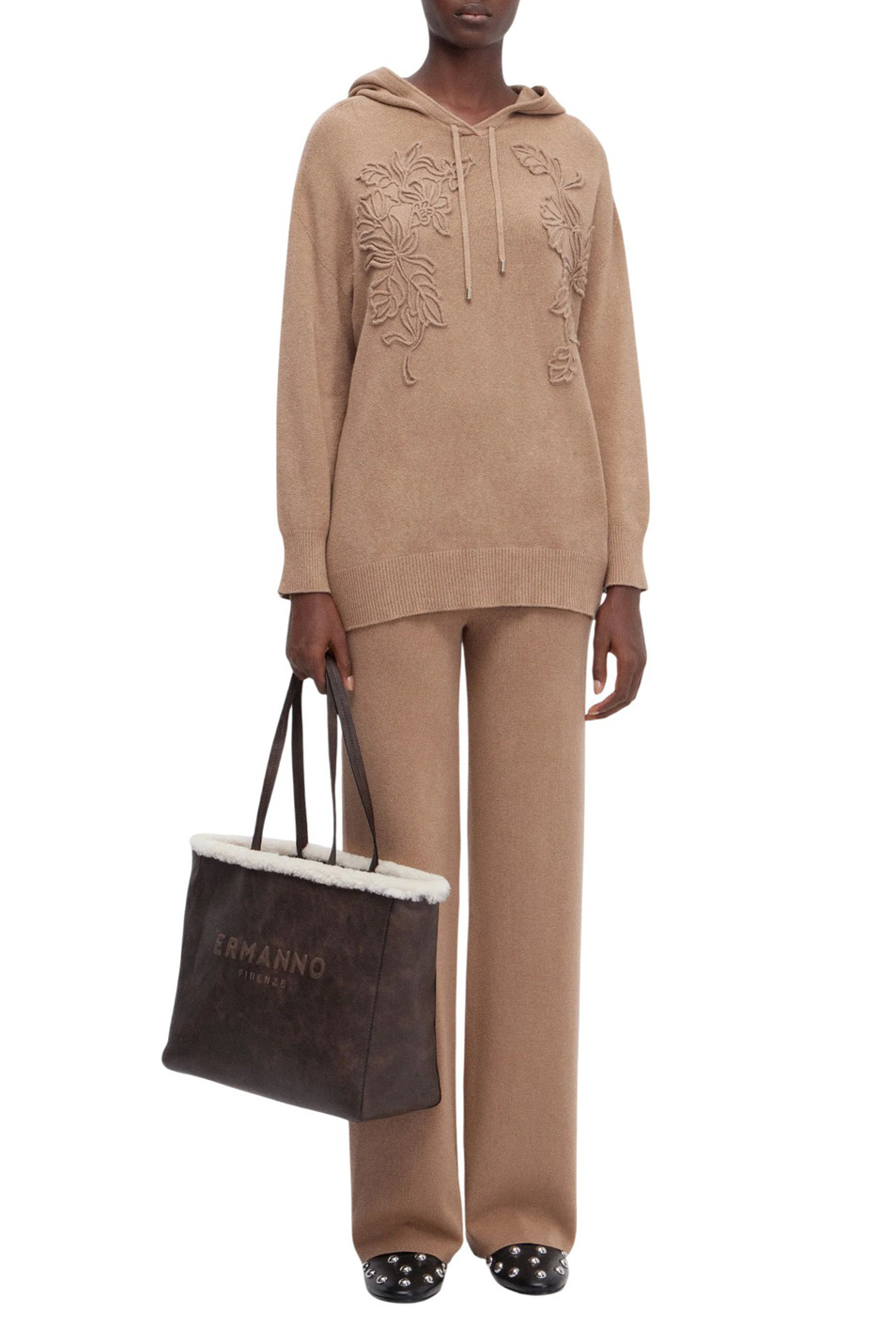 Джемпер с аппликацией|Основной цвет:Бежевый Женский Ermanno Firenze Джемпер с аппликацией (цвет ), артикул D47EM017EP2 | Фото 3