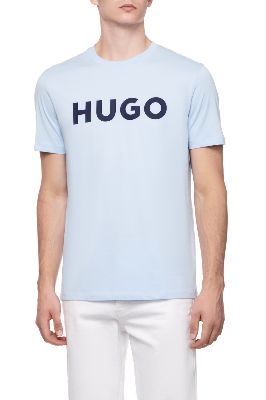 Футболка Dulivio из натурального хлопка с крупным логотипом|Основной цвет:Голубой|Артикул:50467556 | Фото 1