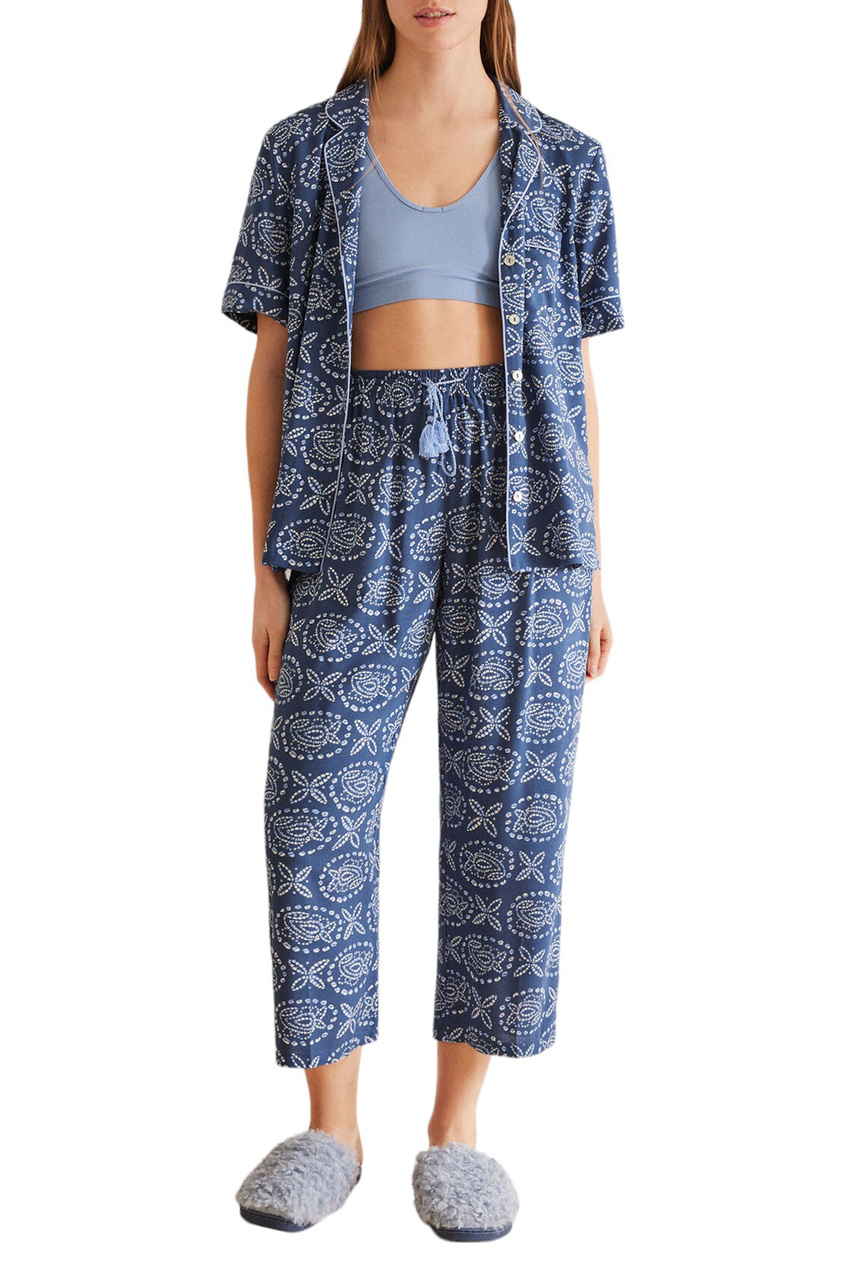 Пижама из вискозы с принтом|Основной цвет:Синий|Артикул:4857414 | Фото 1