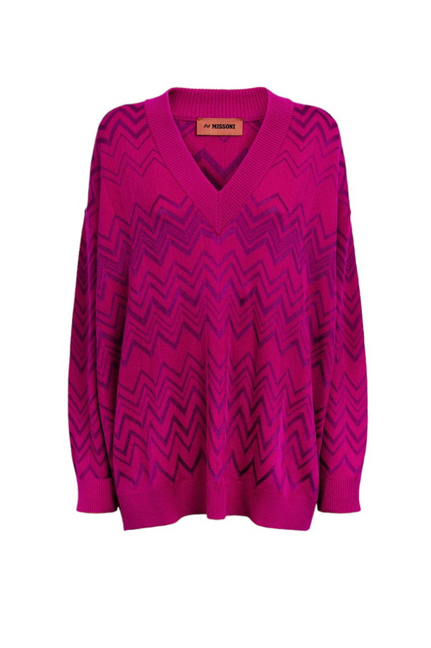 Пуловер из смесовой шерсти с принтом|Основной цвет:Фуксия|Артикул:DS23WN0P-BK027A | Фото 1