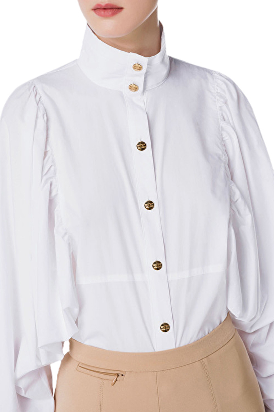 Elisabetta Franchi Рубашка из натурального хлопка с объемными рукавами (цвет ), артикул CA29616E2 | Фото 4