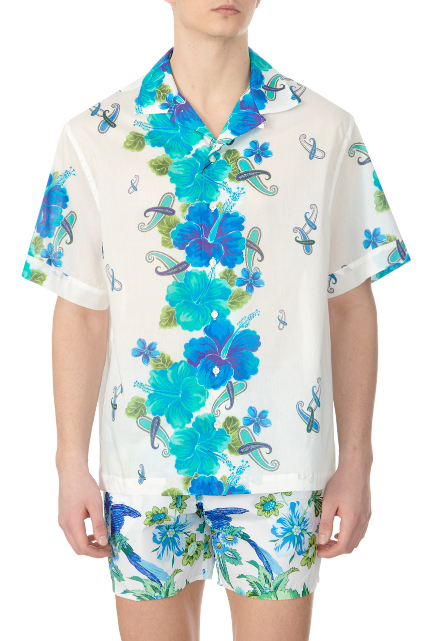 Рубашка из натурального хлопка с принтом|Основной цвет:Белый|Артикул:MRIC001399SP505X0883 | Фото 1