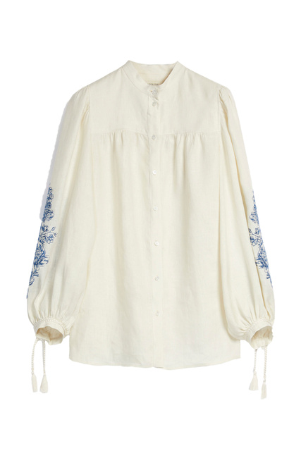 Рубашка LARGE из чистого льна с воротником-стойкой и рукавами-фонариками|Основной цвет:Кремовый|Артикул:51110821 | Фото 1