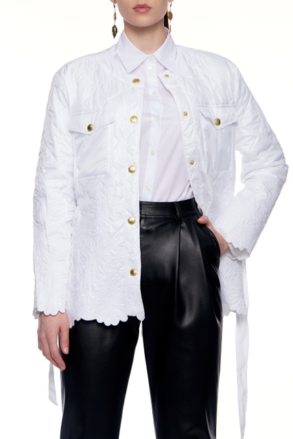 Куртка-рубашка с поясом на талии|Основной цвет:Белый|Артикул:D38ETCP22TRA | Фото 1