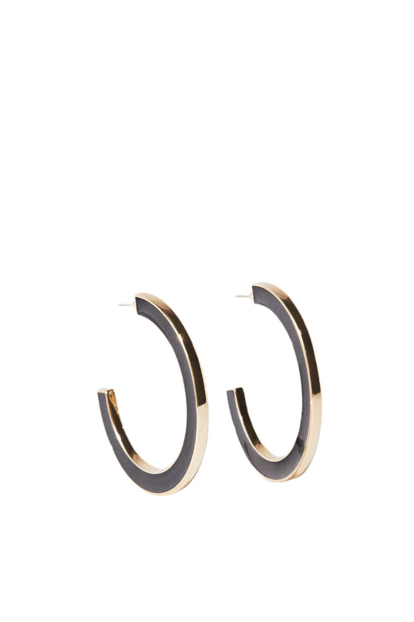 Серьги-кольца с декором из смолы и эмали|Основной цвет:Черный|Артикул:201841 | Фото 1
