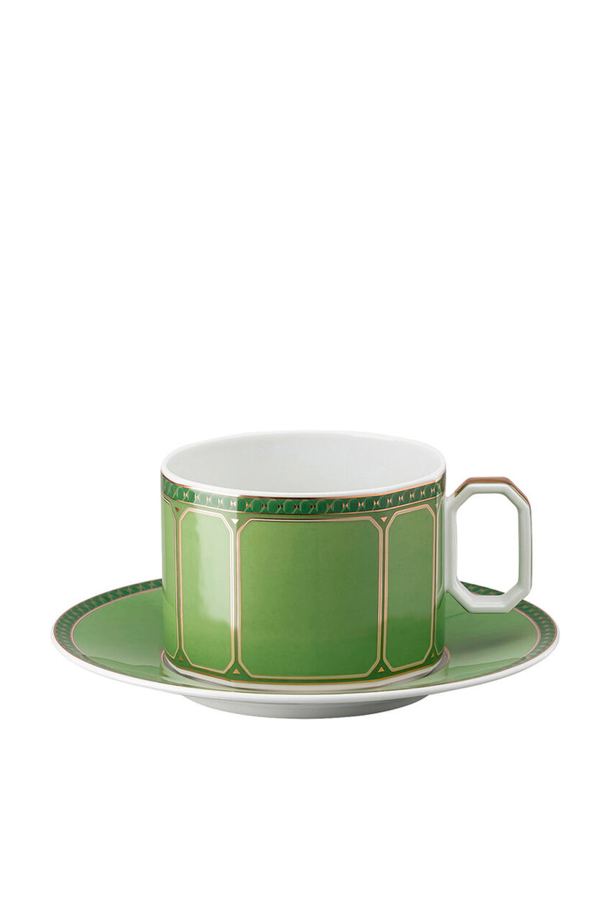 Чашка для капучино Signum Fern с блюдцем 350 л|Основной цвет:Зеленый|Артикул:10570-426349-14770 | Фото 1
