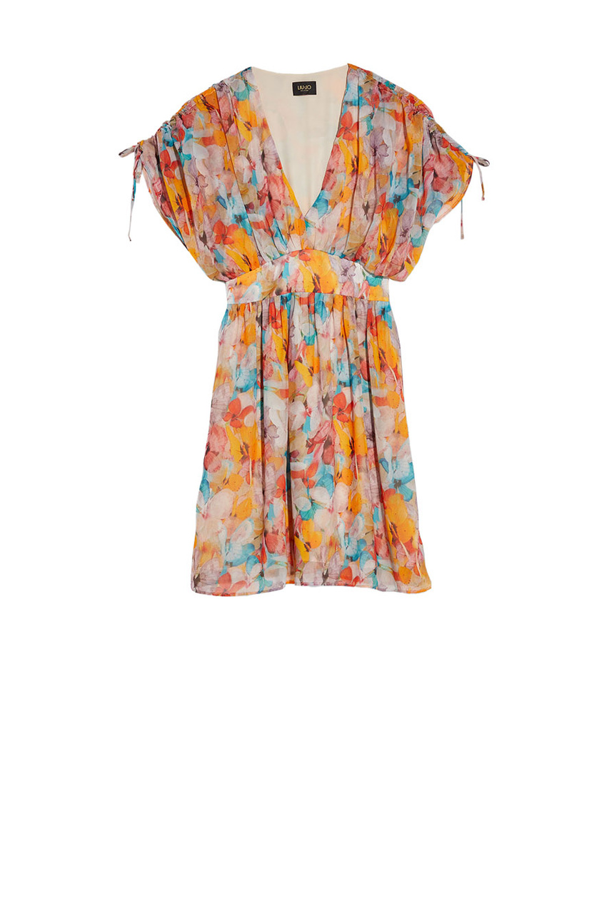 Шифоновое платье с завязками на рукавах|Основной цвет:Разноцветный|Артикул:CA2360T8885 | Фото 1