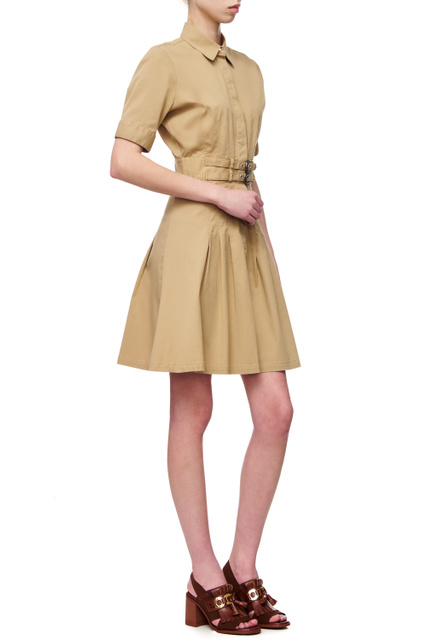 Платье-рубашка с раклешенной юбкой|Основной цвет:Бежевый|Артикул:WA2544T2398 | Фото 2
