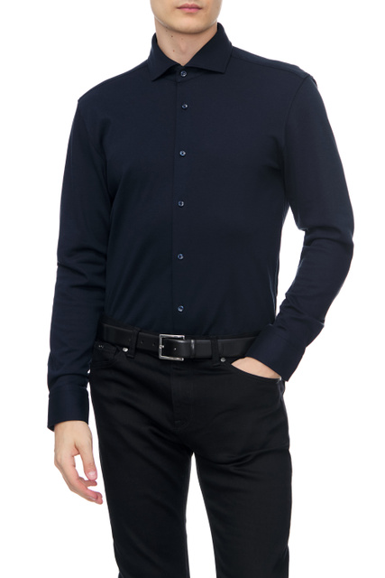 Трикотажная рубашка из натурального хлопка|Основной цвет:Синий|Артикул:50482415 | Фото 1