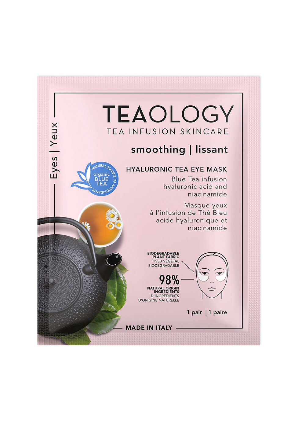 Не имеет пола Teaology Увлажняюшая, разглаживающая целлюлозная маска для кожи вокруг глаз c настоем синего чая, гиалуроновой кислотой и ниацинамидом Hyaluronic Tea Eye Mask, 5 мл (цвет ), артикул T50099 | Фото 1