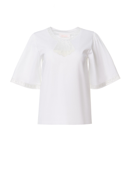 Блузка с прозрачными вставками|Основной цвет:Белый|Артикул:CHS22SJH05081 | Фото 1