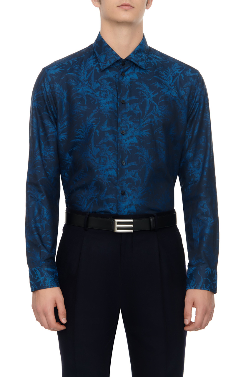 Рубашка из натурального хлопка с принтом|Основной цвет:Синий|Артикул:1290831110200 | Фото 1