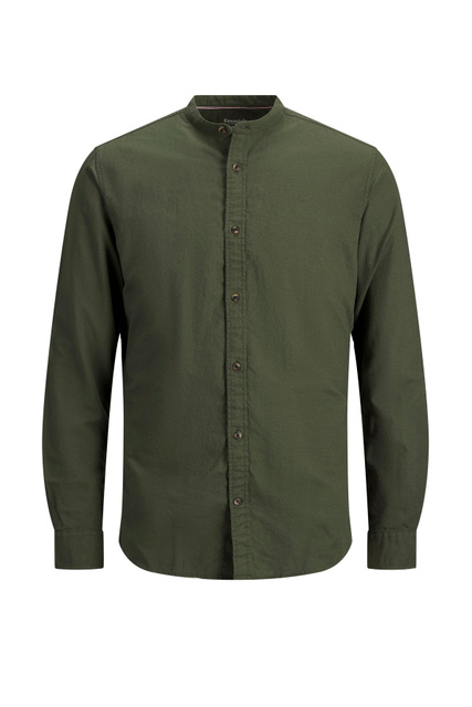 Рубашка из хлопка и льна с воротником мао|Основной цвет:Зеленый|Артикул:12196820 | Фото 1