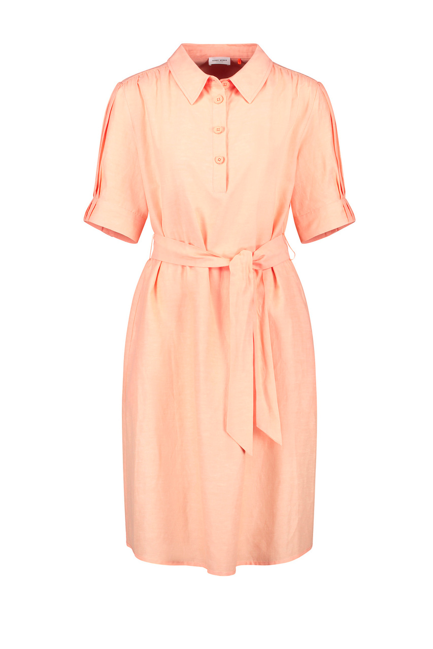 Платье-рубашка с поясом|Основной цвет:Персиковый|Артикул:380038-31518 | Фото 1