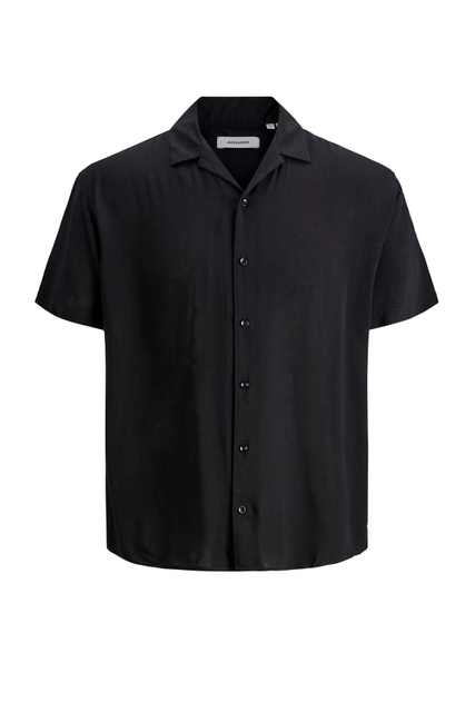 Рубашка из вискозы с коротким рукавом|Основной цвет:Черный|Артикул:12209227 | Фото 1