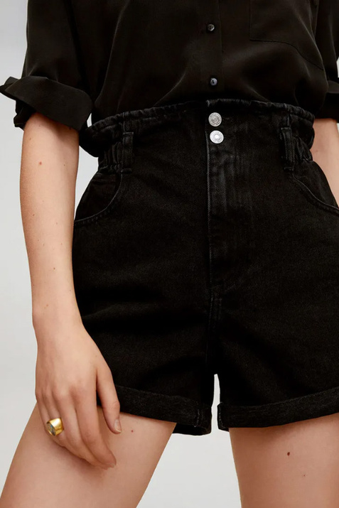 Mango Шорты джинсовые с присборенным поясом PAPERBAG (Черный цвет), артикул 77070511 | Фото 4