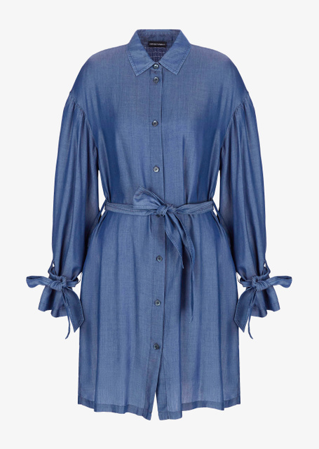 Джинсовое платье-рубашка с поясом|Основной цвет:Синий|Артикул:3K2A62-2DF5Z | Фото 1